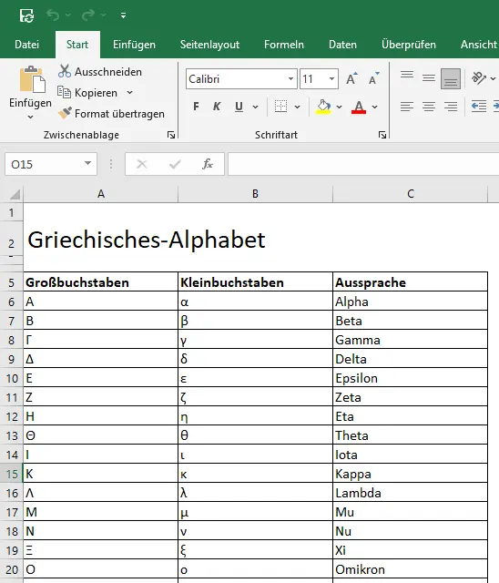 Griechisches-Alphabet Excel Download