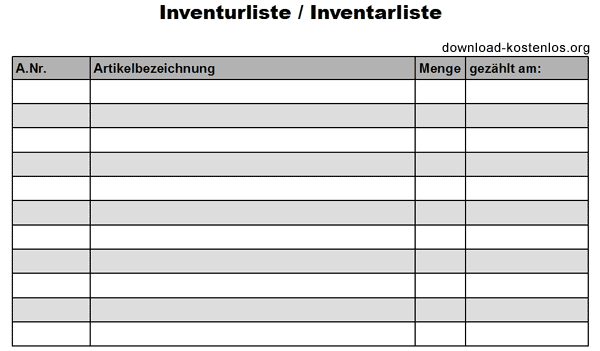 Inventurliste PDF Vorlage