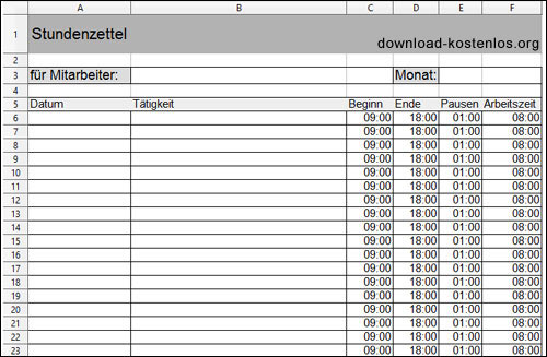 Stundenzettel Vorlagen Download Fur Word Pdf Und Excel Kostenlos